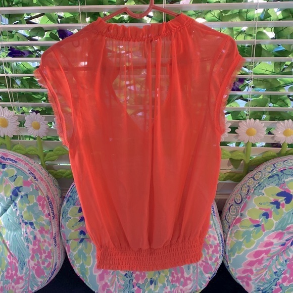 Sold tnester bright orange sheer chiffon peasant style top - Picture 5 of 8
